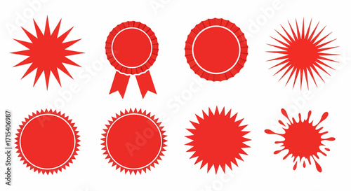 Collection of Red Starbursts Ribbons and Splatter Shapes.