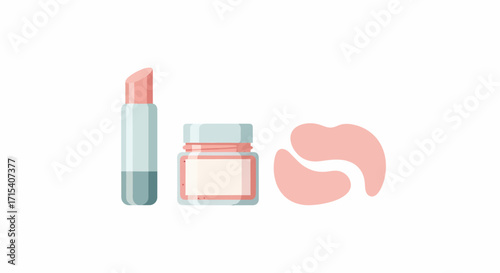 Pink Lipstick Face Cream Jar and Eye Patches Set.