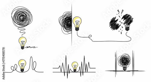Conceptual Light Bulb Illustrations Representing Ideas Problems and Solutions.