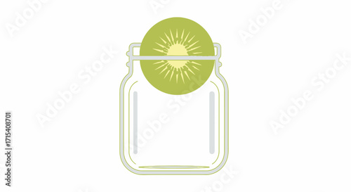 Minimalist vector illustration of a glass jar with a fresh kiwi slice on top.