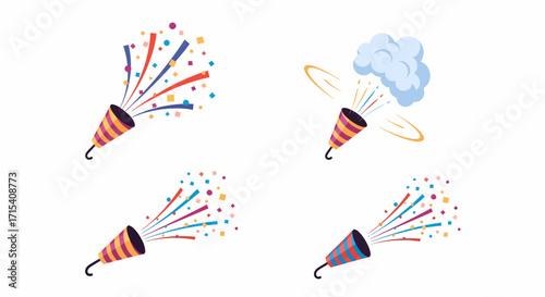 Colorful Party Poppers with Confetti and Streamers.