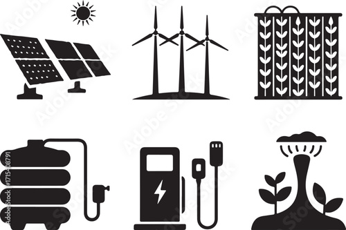 Renewable energy icons solar wind agriculture power