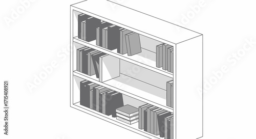 Isometric View of a Bookshelf with Books.