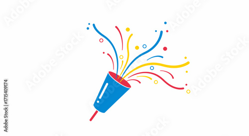 Vibrant Party Popper Exploding with Colorful Confetti and Streamers Celebration Icon Vector.