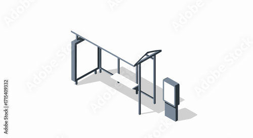 Isometric Illustration of Modern Bus Stop Shelter.