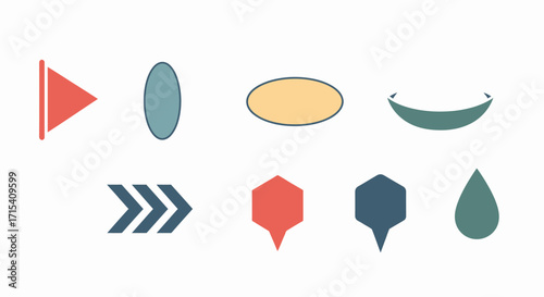 Collection of Geometric Shapes in Varied Colors on White Background.
