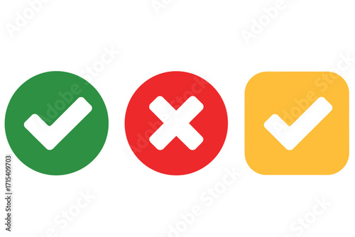 Green check, red cross, and yellow check icons for approval and rejection.