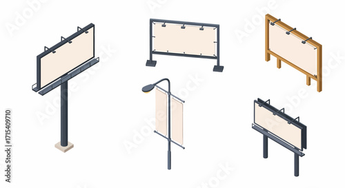 Isometric Billboard Collection Various Styles and Structures for Advertising.