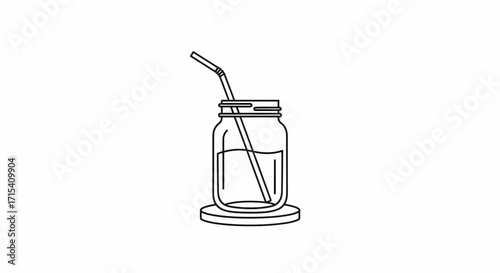 Simple line art illustration of a mason jar with a straw and liquid on a coaster.
