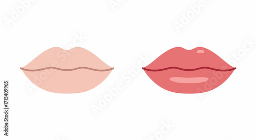 Stylized Lips Natural Nude and Vibrant Red Makeup Comparison.