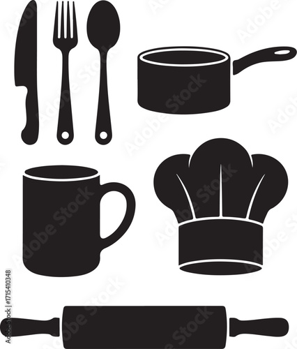 Kitchen essentials icons for culinary creativity and baking