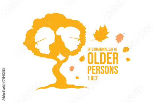 Vector illustration for International Day of Older Persons, October 1, featuring elderly couple faces inside a symbolic tree with autumn leaves.