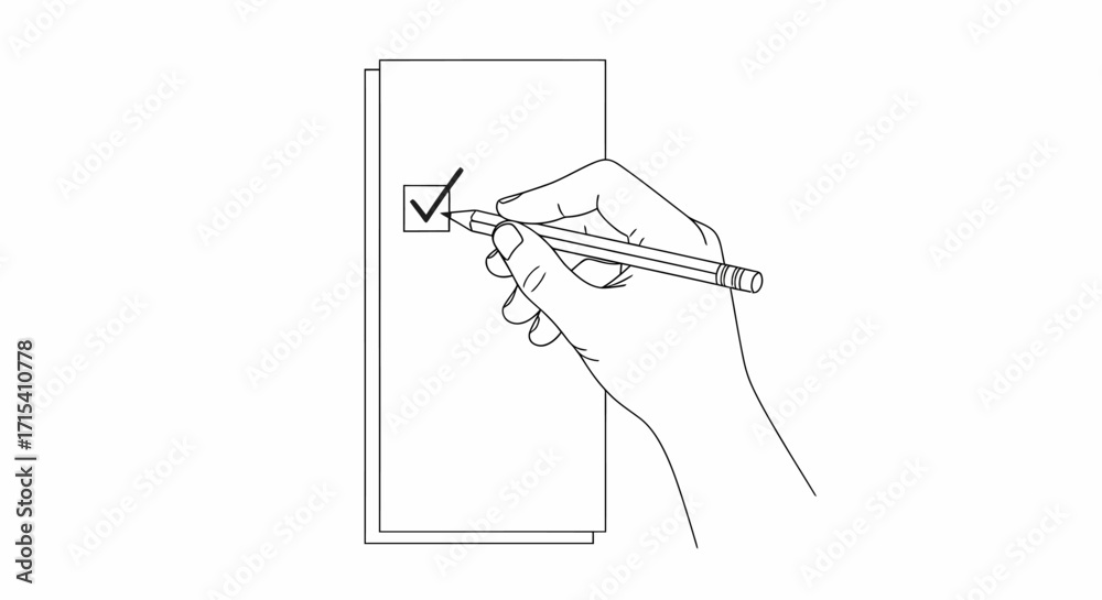 Fototapeta premium Hand Checking Box on Paper with Pencil.