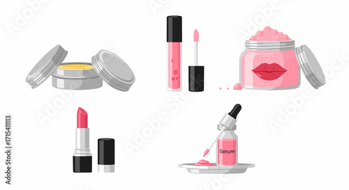 Illustrated Pink and Yellow Beauty and Skincare Products Set.