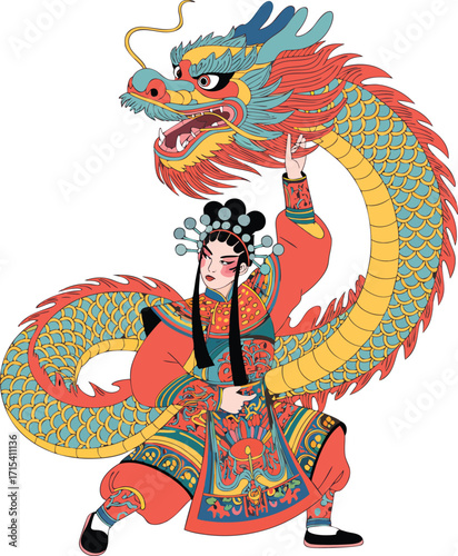 Chinese Opera Performer with Dragon
