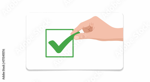 Hand placing a green checkmark in a box.