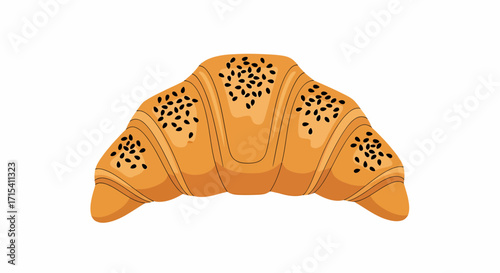Golden Croissant with Black Sesame Seeds Delicious Pastry.