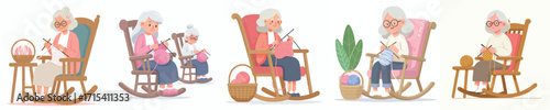 vector of a grandmother sitting knitting