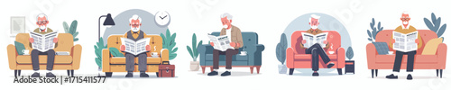 vector of a grandfather sitting reading a newspaper
