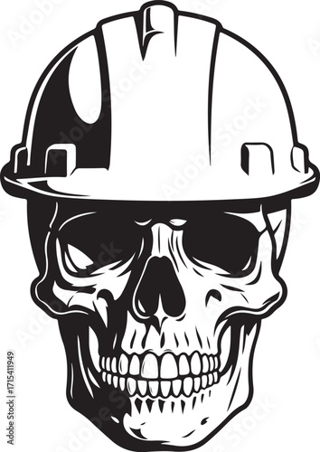 Skull wearing hard hat design silhouette