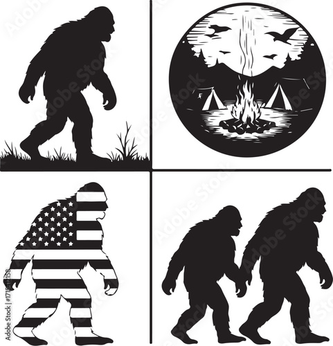 Bigfoot silhouettes camping nature americana silhouette
