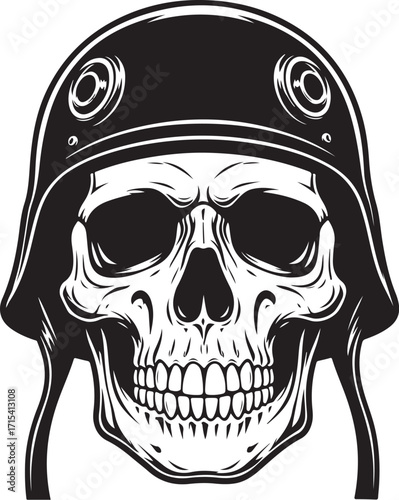 Skull wearing motorcycle helmet graphic silhouette