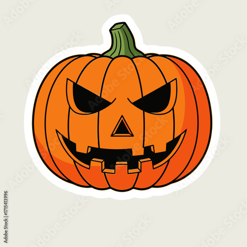 Spooky Halloween Jack-o'-lantern illustration with a grinning face and glowing eyes