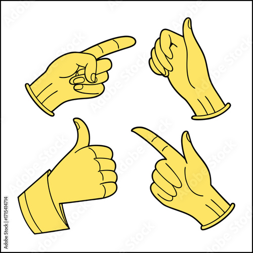 Collection of various yellow hand emojis showing different gestures on a white background design art