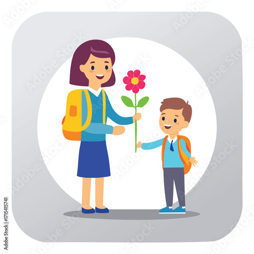 A Child Giving Flowers to Their Teacher A heartwarming back-to-school illustration