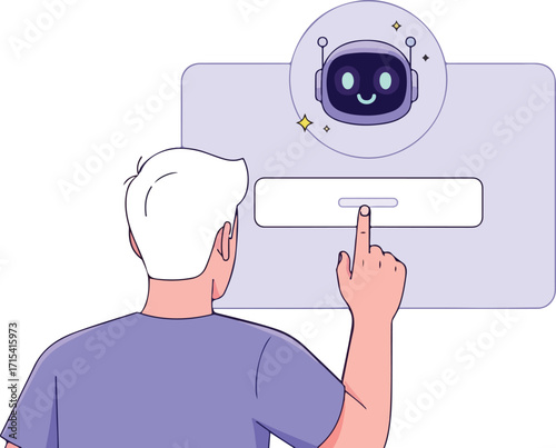 Man using chatbot on website interface isolated on white background