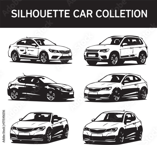 Diverse silhouette car collection art silhouette