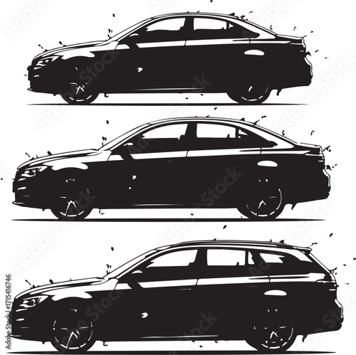 Sleek sedan and wagon car silhouettes silhouette