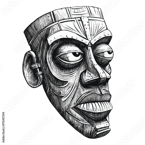 Horror Black and White Mummy Zombie Head Graphic Illustration for Print	