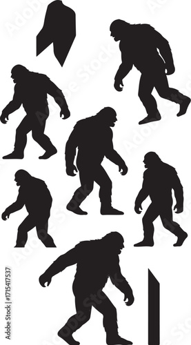 Bigfoot silhouette collection diverse poses silhouette