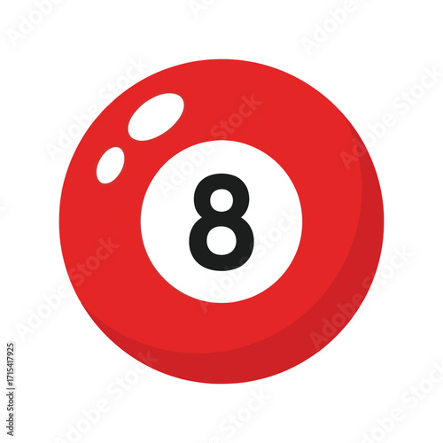 Red billiard ball number eight sports game pool cue leisure activity entertainment fun vector