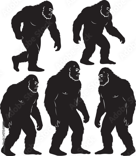Bigfoot silhouette collection various poses silhouette