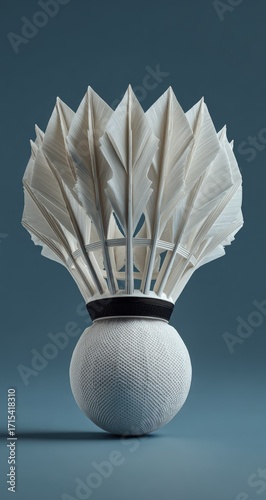 Close-up of a white shuttlecock on a blue background