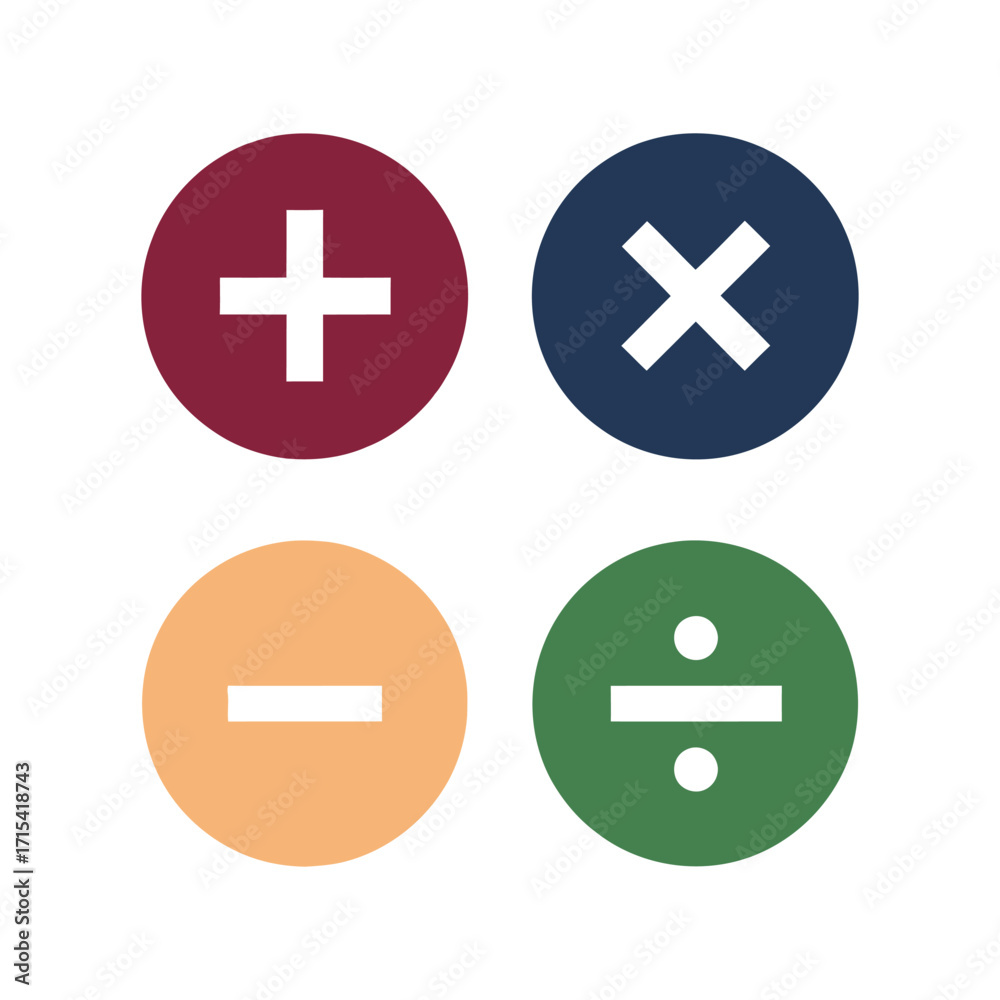 Obraz premium Basic math symbols plus minus multiply divide icons set vector illustration vector