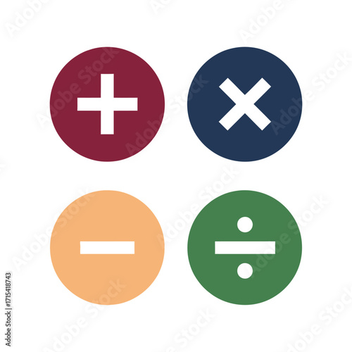 Basic math symbols plus minus multiply divide icons set vector illustration vector