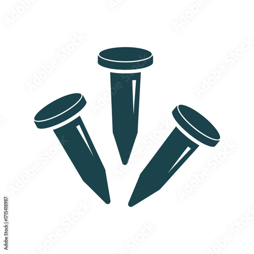 Set of three dark green metal thumbtacks fasteners for crafting and office supplies isolated on white vector