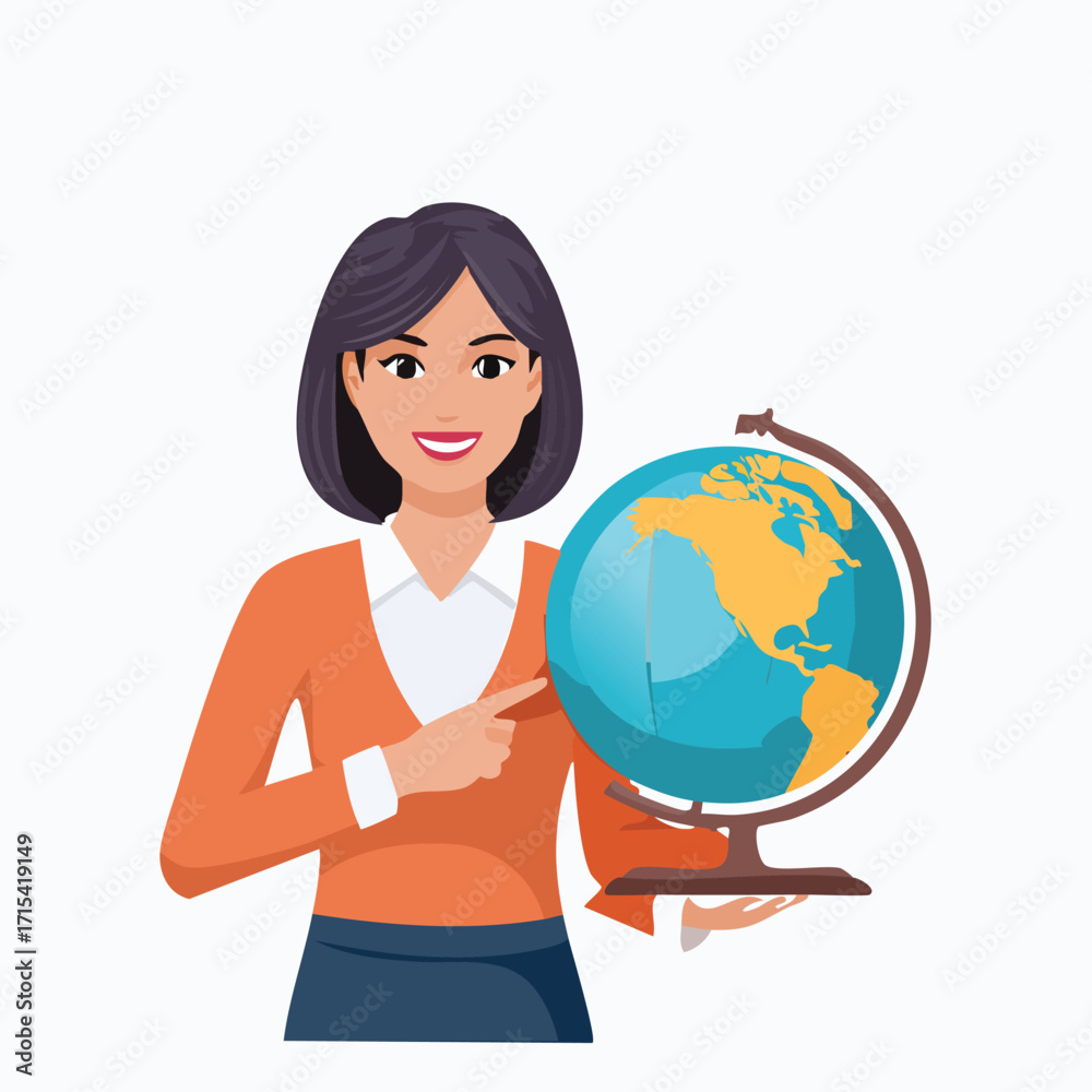 Fototapeta premium Educator Explaining Geography with a Globe A Teacher's Guide to Global Learning and Understanding