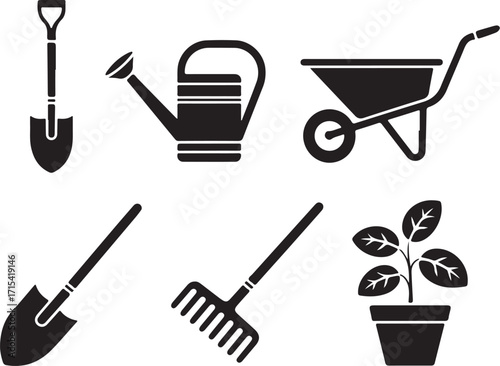 Gardening tools and plant icon set for DIY projects