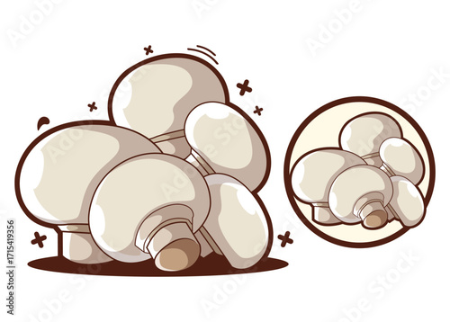 White Mushroom Champignon Vegetable Vector Cartoon