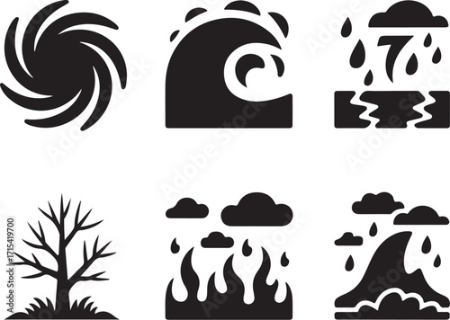 Natural disaster icons emergency weather event symbols