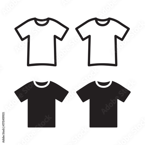 Minimalist Scalable Vector Graphic of Distinct T-Shirt Icon Designs Silhouettes.