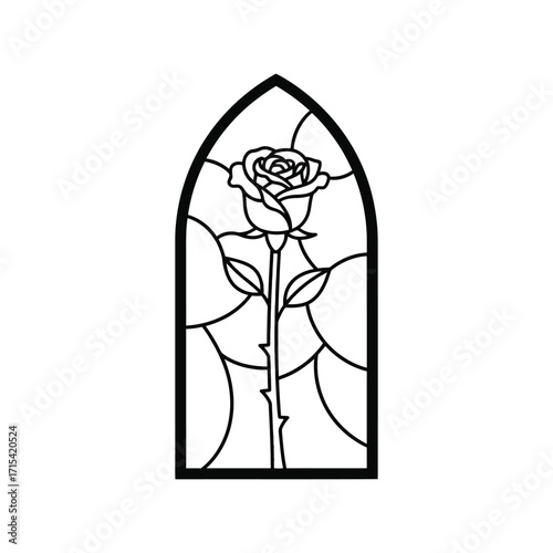 Gothic rose stained glass window art silhouette vector illustration decorative design element vector