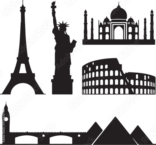 Famous global landmarks silhouette collection for travel