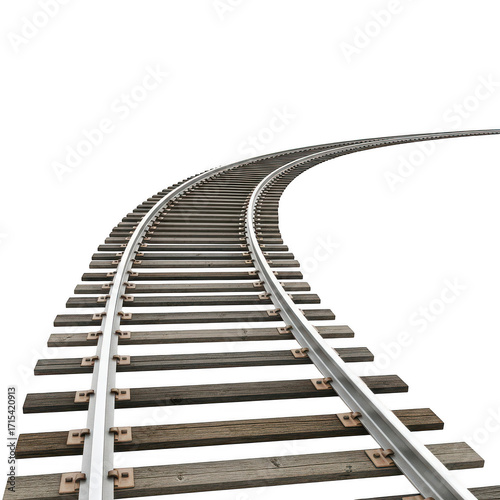 A curved railway tracks isolated on transparent background