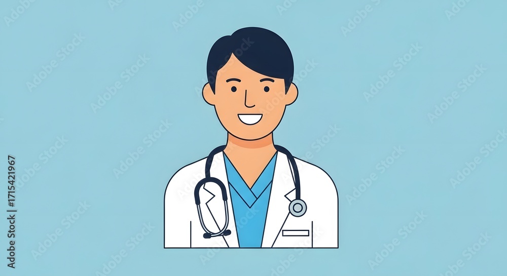 Fototapeta premium Smiling Doctor with Stethoscope on Light Blue Background.