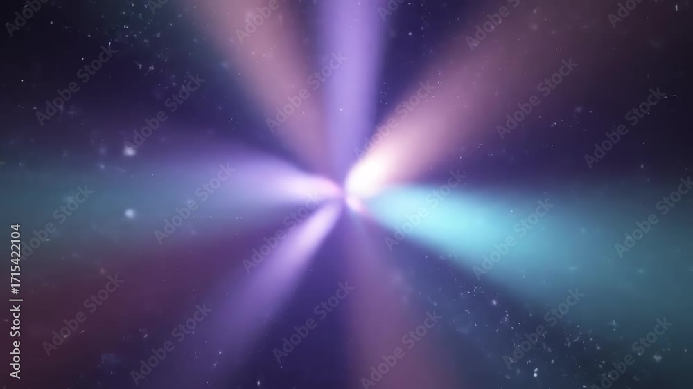 Shimmering pastel cosmic light rays spread outwards in a gentle ...